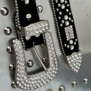 BB Simon Black/Silver Luxury Belt with Swarovski Crystals